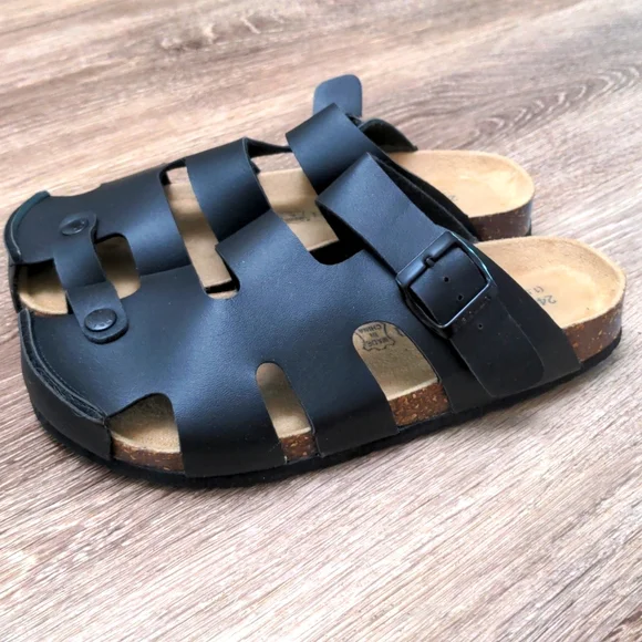 Maibulun Black Strappy Side Clog Slip On Sandals Cork Sole